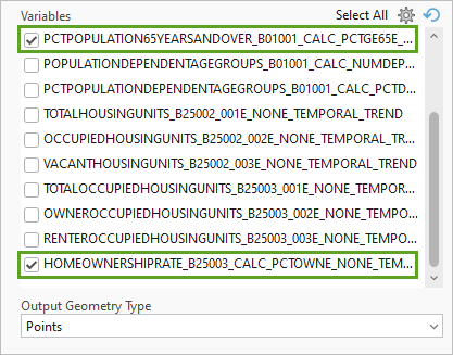Variables parameter with two selected variables
