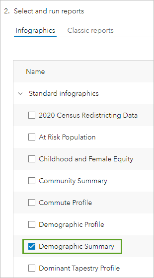 Demographic Summary option