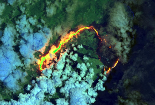 Landsat SWIR 1 SWIR 2 Red (08/02/2018) layer on the map