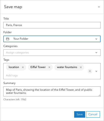 Save map window with paramtered entered