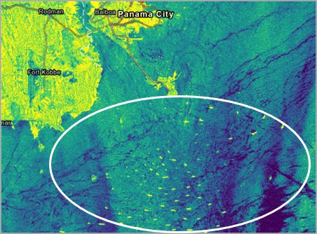 Ships located just outside the Panama Canal entrance