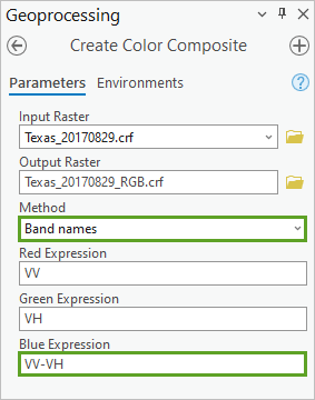 Create Color Composite parameters