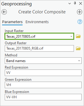 Create Color Composite parameters for the second image