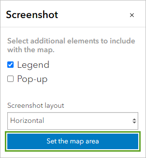Set the map area button