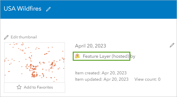Feature Layer (hosted) item type on the Overview page
