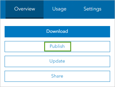 Publish button on the Overview page
