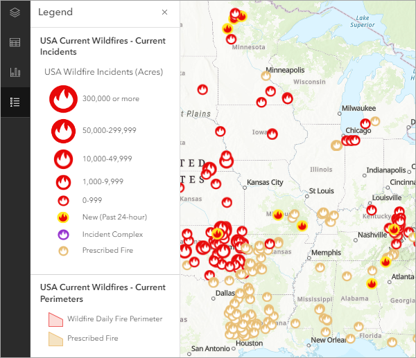 USA Current Wildfires map