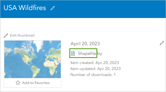 Shapefile item type on the Overview page