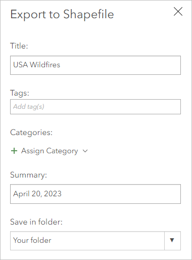 Export to Shapefile window