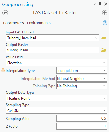 LAS Dataset To Raster tool parameters