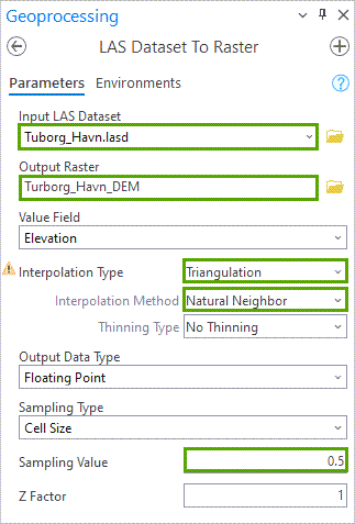 LAS Dataset To Raster tool parameters