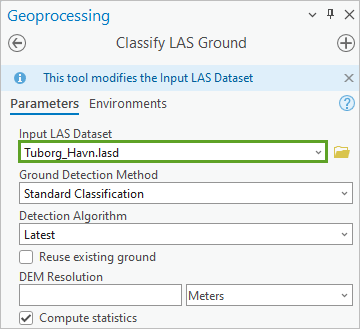 Parameters for the Classify LAS Ground tool