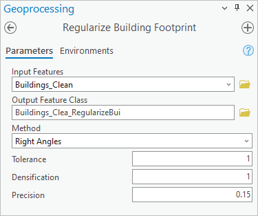 Regularize Building Footprint tool parameters