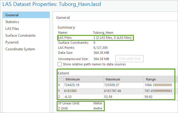 General tab in the LAS Dataset Properties window