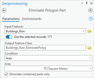 Eliminate Polygon Part tool parameters