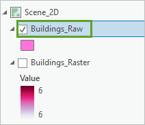 Buildings_Raw layer selected in the Contents pane