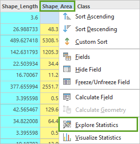 Explore Statistics menu option