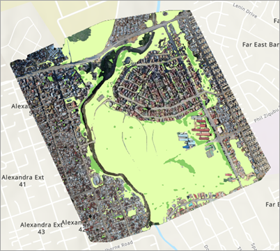 The extracted vegetated areas displayed over the original drone map