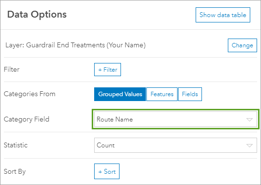 Category Field parameter set to Route Name