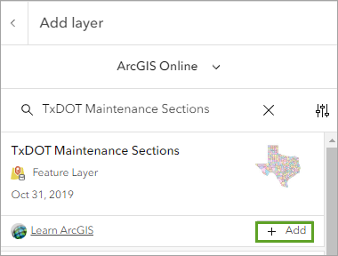 Search box with TxDOT Maintenance Sections