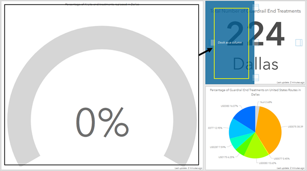 Click and drag the gauge element to dock to the left of the indicator element