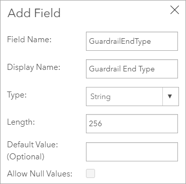 Add Field window for the GuardrailEndType field