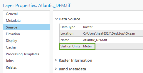 Vertical Units listed as Meters in the Layer Properties window