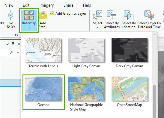 Oceans basemap in the basemap gallery