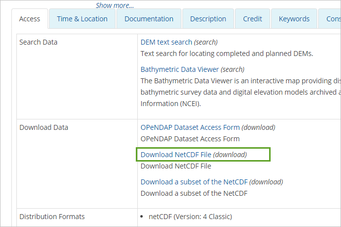 Download NetCDF File link