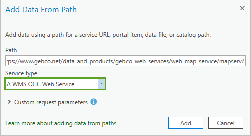 Service type set to A WMS OGCS Web Service