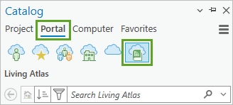 Portal tab and Living Atlas tab in the Catalog pane