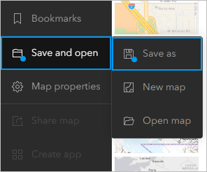 Save as option in the Save and open menu