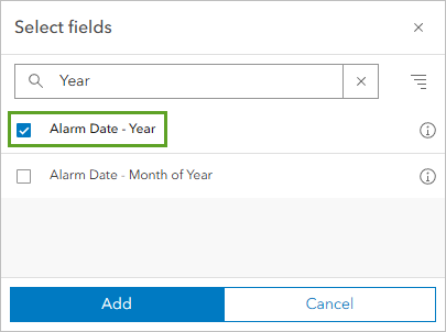 Alarm Date - Year field in the Select fields pane