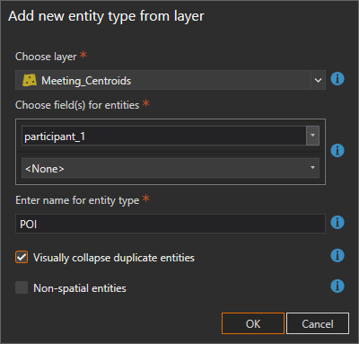 Parameters for the Add new entity type from layer window
