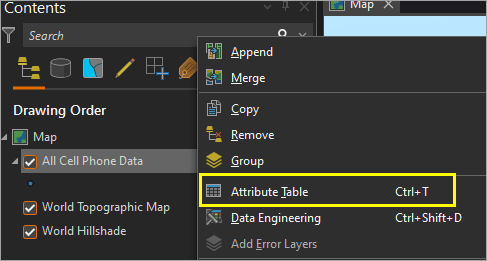 Attribute Table option