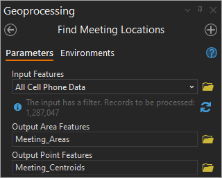Input and output parameters for the Find Meeting Locations tool