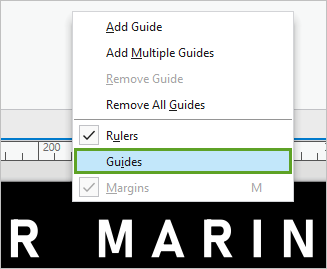 Guides check box unchecked in the ruler's context menu