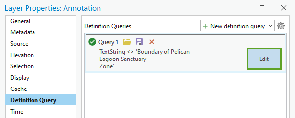 Edit button on the definition query