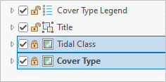 Tidal Class and Cover Type map frames selected in the Contents pane