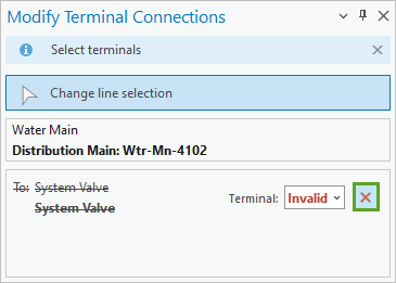 Remove button in the Modify Terminal Connections pane