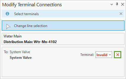 Remove button in the Modify Terminal Connections pane