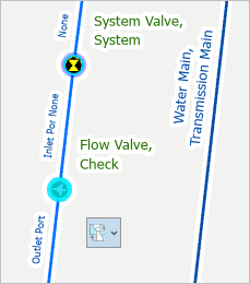 Selected check flow valve on the map