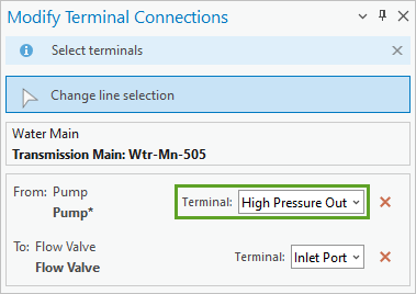 From terminal set to High Pressure Out in the Modify Terminal Connections pane
