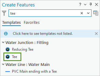 Tee template in the Create Features pane