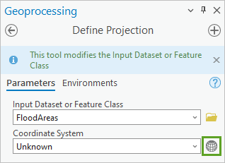 Define Projection tool in the Geoprocessing pane