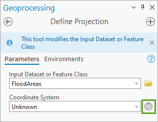 Define Projection tool in the Geoprocessing pane