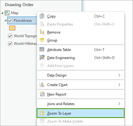 Zoom To Layer option in the layer's context menu