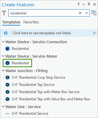 Residential service meter template in the Create Features pane