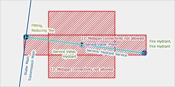 Selected hydrant service line on the map