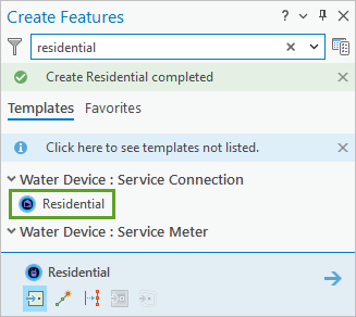 Residential service connection template in the Create Features pane